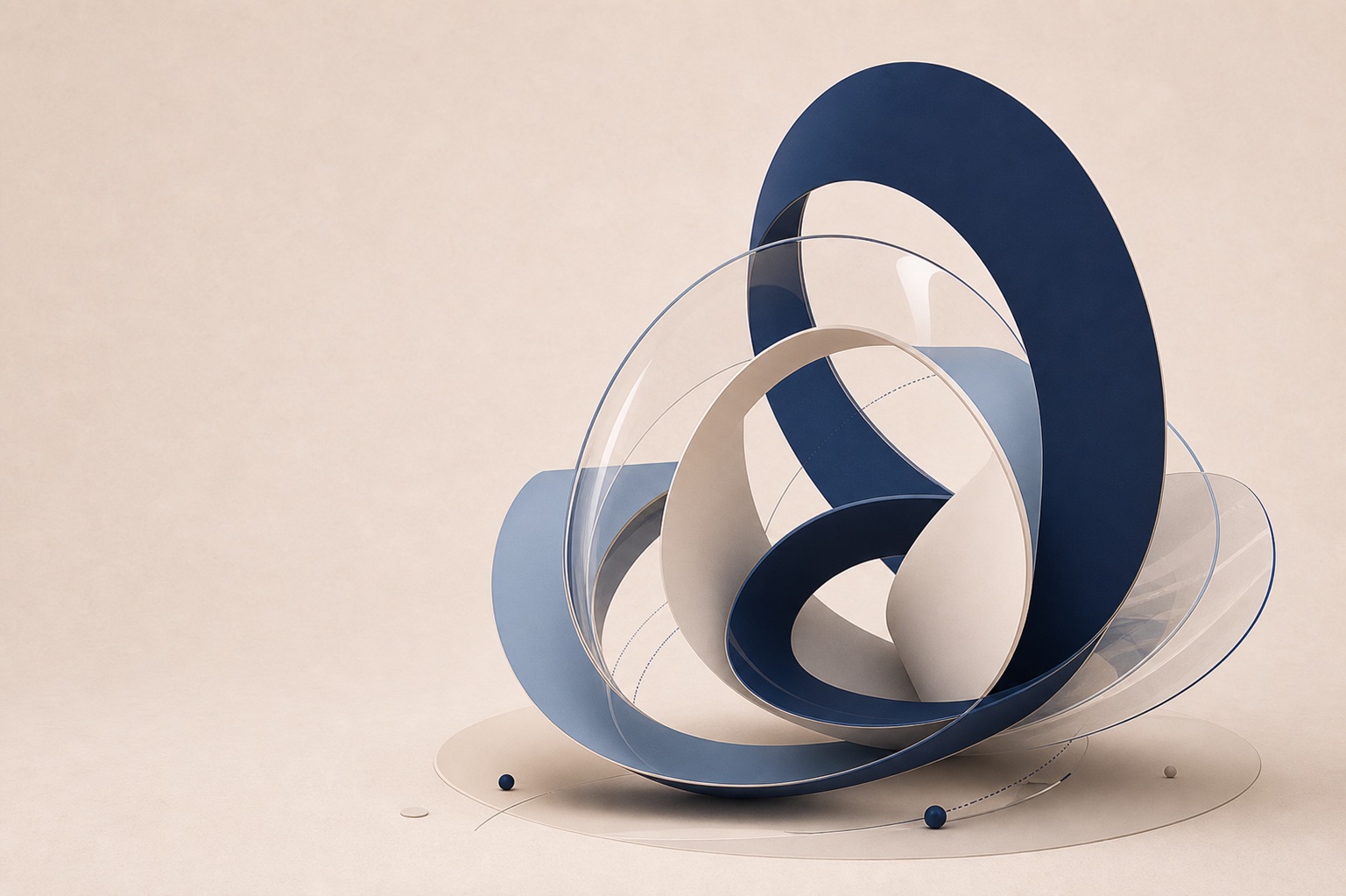 Abstract ribbon sculpture in beige and blue tones