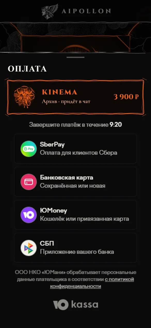 Embedded YooKassa payment form
